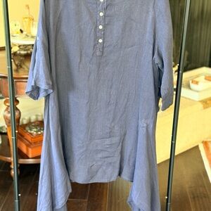 Casual Blue Button-Up Tunic